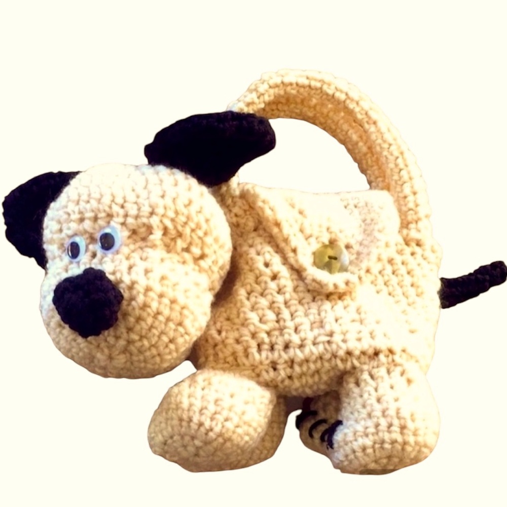 HAND CRAFTED Crocheted Amigurumi Colorful Puppy Dog Toy Carrying Purse Bag - Picture 4 of 9